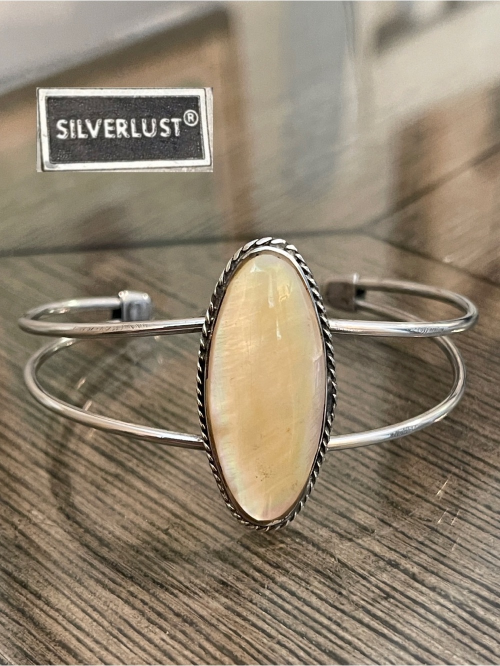 Vintage SIlVERLUST Mother of Pearl Cuff Bracelet